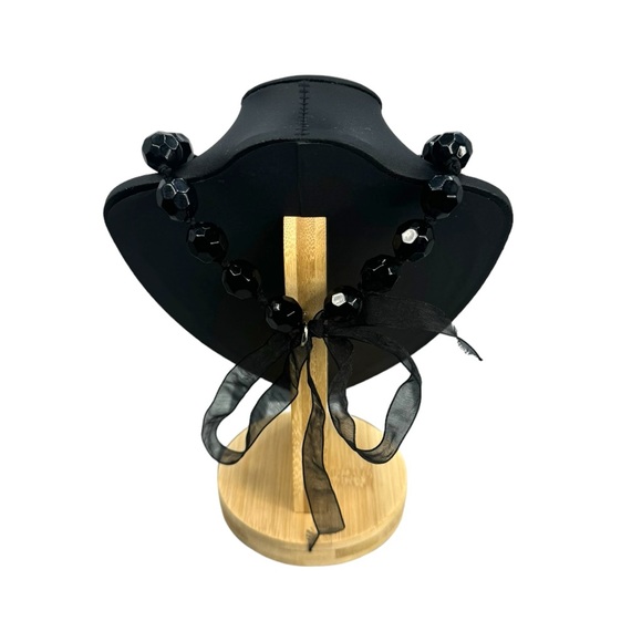 steampunk-themed insect pendant black beaded tie bib one of a kind necklace - Picture 5 of 7